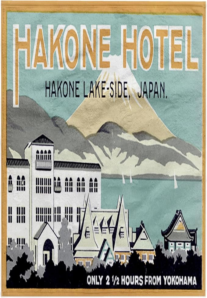 3D Rose Vintage Hotel Hakone Lake-Side-Japan Luggage Label Towel, 15" x 22"