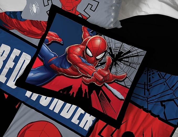 Jay Franco Marvel Spiderman Webbed Wonder 5 Piece Twin Bed Set - Includes Comforter & Sheet Set - Bedding Features Spiderman - Super Soft Fade Resistant Polyester - (Official Marvel Product)
