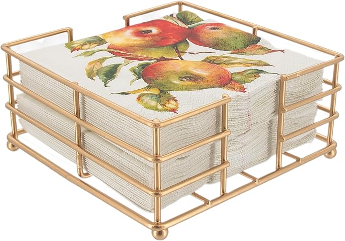 Boston International Paper Napkin Holder Caddy Dispenser for Kitchen Dining Buffet & Bar Countertops, 5.25" x 5.25" (Fits Cocktail Size), Gold Metro