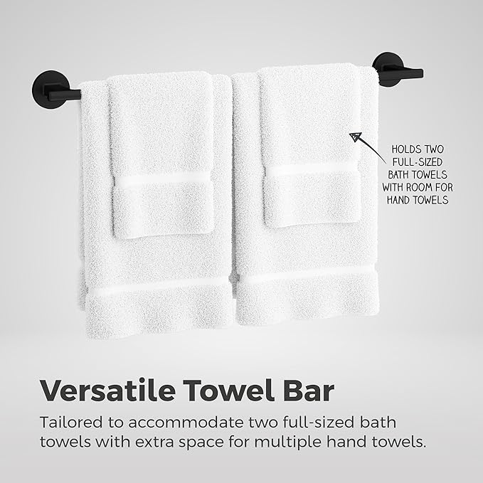Pfister Capistrano Bath Towel Bar for Bathroom, 24-Inch, Wall-Mounted, Screw-in, Matte Black Finish, BTBCSO2B