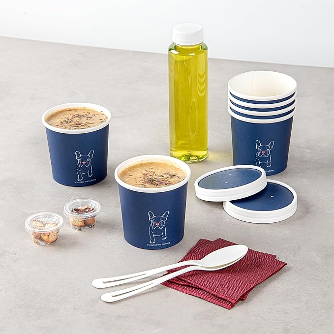 Restaurantware Bio Tek 12 Ounce Soup Containers 200 Durable Soup Bowls - Disposable Sustainable Frenchie Design Paper Soup Cups Round For Hot Or Cold Foods