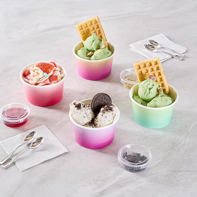 Coppetta 8 Ounce Dessert Cups, 50 Greaseproof Ice Cream Cups - Lids Sold Separately, For Hot And Cold Foods, Purple And Blue Ombre Paper Yogurt Bowls, Disposable, Sturdy - Restaurantware