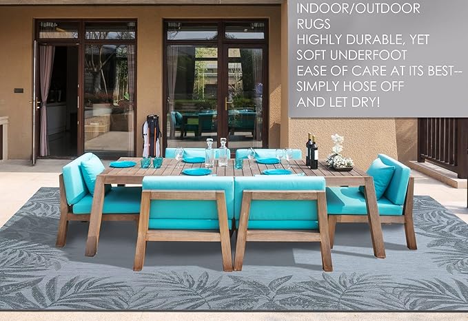 Gertmenian Indoor Outdoor Area Rug, Classic Flatweave, Washable, Stain & UV Resistant Carpet, Deck, Patio, Poolside & Mudroom, 8x10 Ft Large, Simple Border, Black Tan