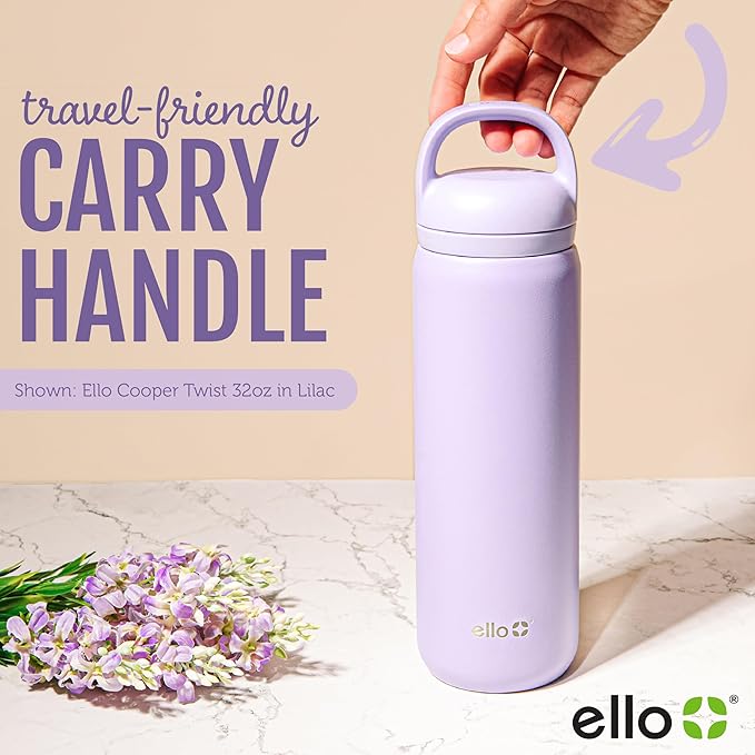 Ello Cooper Twist 32oz Stainless Steel Water Bottle with Chug Lid | Leak Proof | Double Walled and Vacuum Insulated | Built in Carry Loop | Dishwasher Safe | Gray