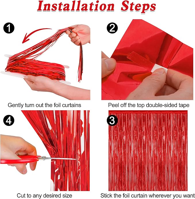 8 Pack Red Backdrop, 3.28 FT x 7.05 FT Streamer Party Decorations, Metallic Foil Fringe Curtains Party Streamer Photo Booth Backdrop, Red Tinsel Valentines Day Party Decor for Engagement Birthday
