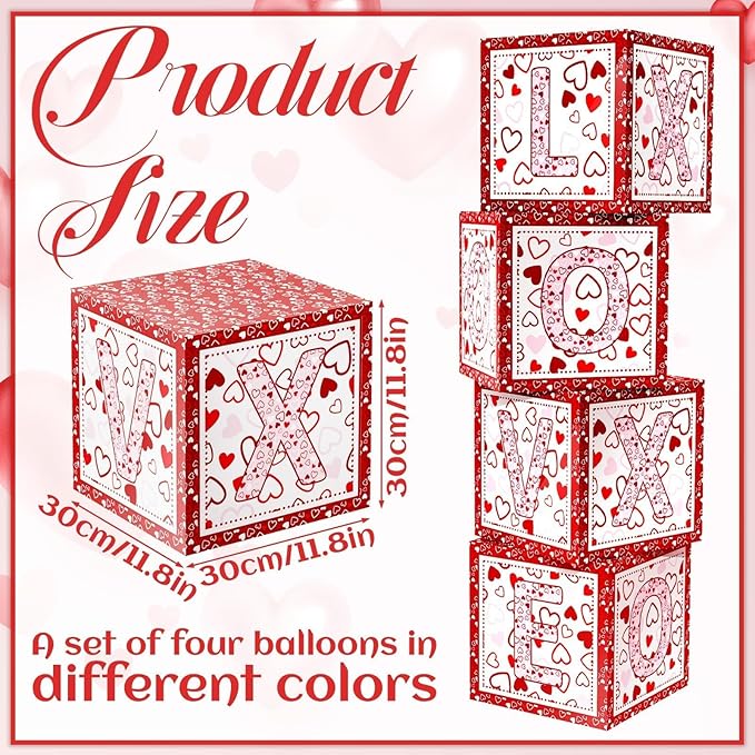 4 Pcs Valentines Day Balloon Box Valentines Day LOVE Balloon Box School Party Decorations Balloons Boxes for School Classroom Bedroom Preschool Party Decorations