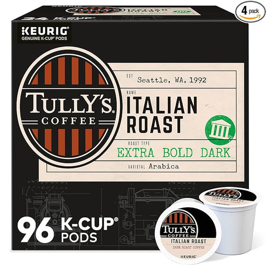 Tully's Coffee Italian Roast Keurig Single-Serve K-Cup Pods, Dark Roast Coffee, 96 Count