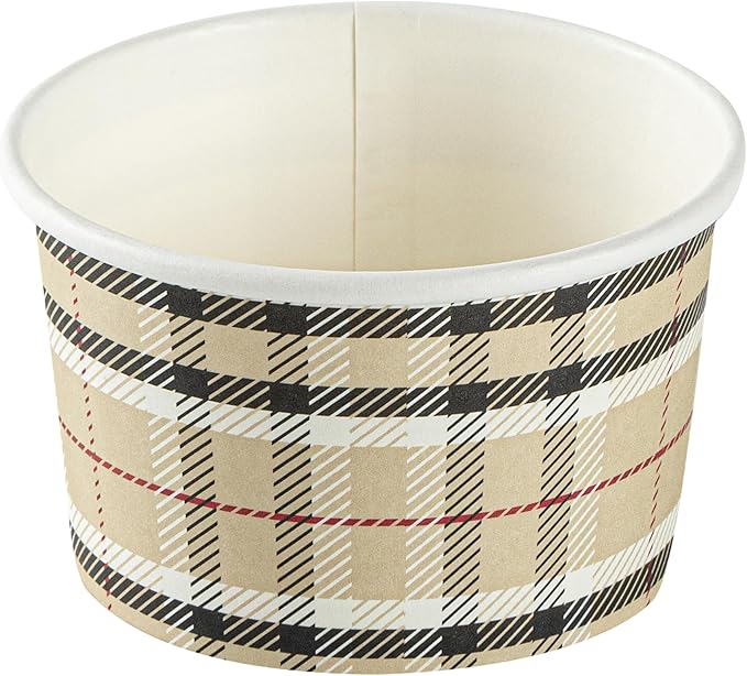 Coppetta 3-Ounce Dessert Cups, 200 Disposable Ice Cream Cups - Lids Sold Separately, Sturdy, Plaid Paper FroYo Bowls, For Hot And Cold Foods, Perfect For Gelato Or Mousse - Restaurantware