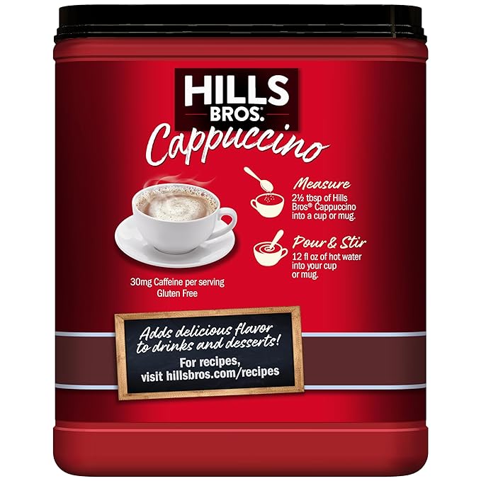 Hills Bros. Cappuccino Mix – Rich, Frothy Coffeehouse-Tasting Instant Drink Mix – Quick and Easy Preparation – Perfect for Hot & Iced Drinks & Creaming Coffee – Sugar-Free Double Mocha, 1 Pack of 12oz