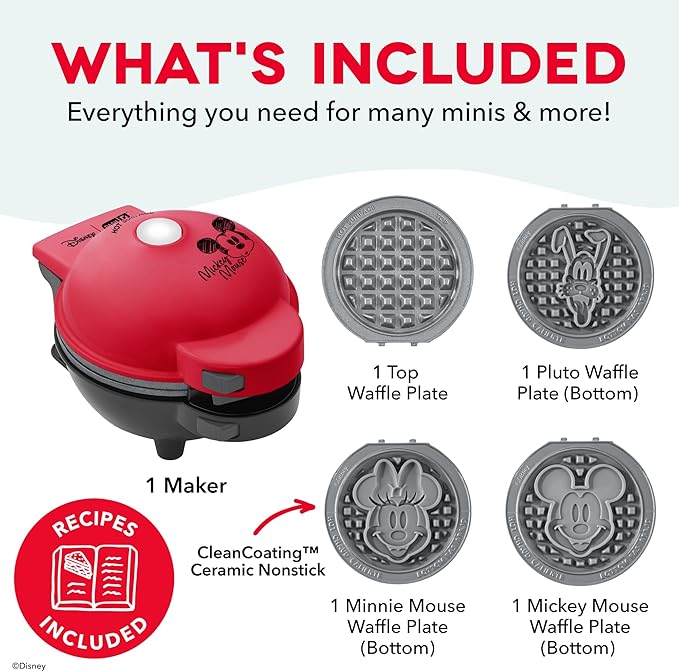 Disney | Dash MultiMaker® Mini Maker System - Electric Waffle Maker & Swappable Plates - 1 MultiMaker®, 4 Plates, Mickey Mouse & Friends Design, Aluminum