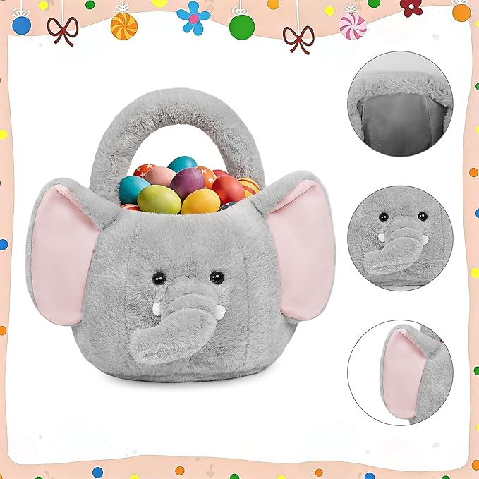 Easter Basket, Easter Baskets for Kids,Elephant Baskets with Handle for Gifts Empty, Bunny Egg Hunting, Basket Stuffers Essentials