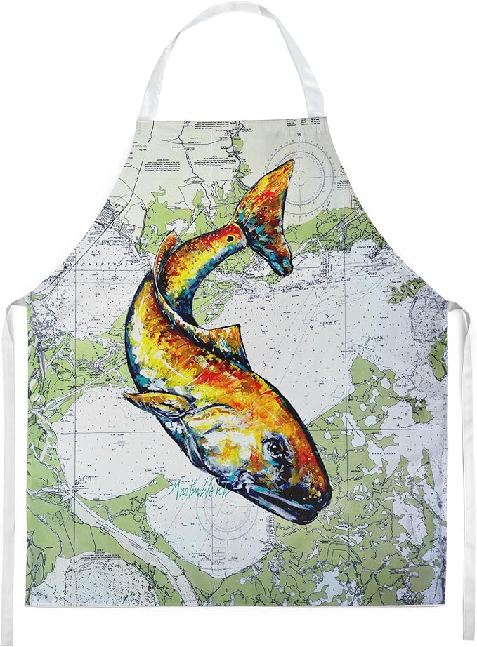 Caroline's Treasures Red Fish On Map Apron Cooking Kitchen Server Baking Crafts Gardening for Adult Women Men, Unisex, Large, Multicolor