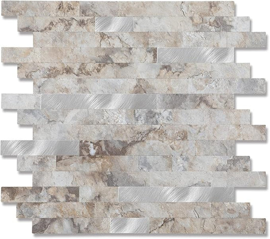 10 - Sheet Peel and Stick Backsplash Wall Tile, PVC Kitchen Backsplash, Stick on Tiles for Backsplash Kitchen (12'' X 12'', Perisa with Metal)