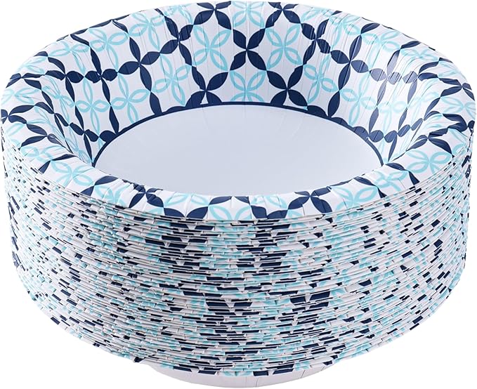 Glad Round Disposable Paper Bowls, Blue Happy Daisies Design, 16 Oz, 50 Count – Soak-Proof & Cut-Resistant – For Soup, Cereal, Salads & Everyday Use