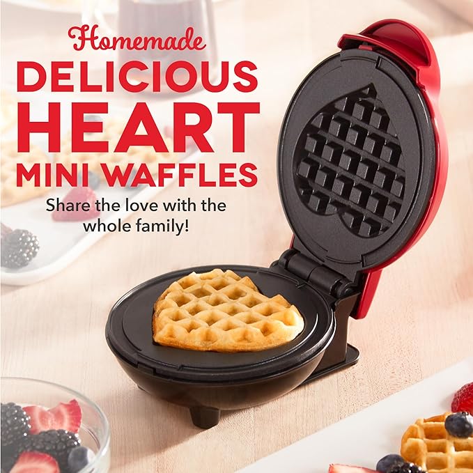 Dash Mini Waffle Maker- Mini Machine for Creative Homemade Treats - Nonstick Iron with Unique Print Design - Stylish Waffle Machine - Red Heart,(Pack of 6)