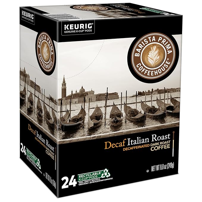 Barista Prima Coffeehouse, Italian Roast Decaf Keurig Single Serve K-Cup Pods, 96 count