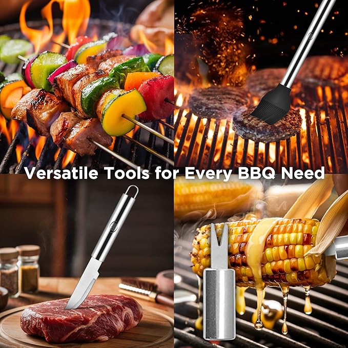 Kaluns Grilling Accessories, Mens Valentines Day Gifts for Him, Heavy Duty Stainless Steel Grill Set BBQ Grill Accessories for Outdoor Grill with Storage Case and Apron, Best Gifts for Men Dad