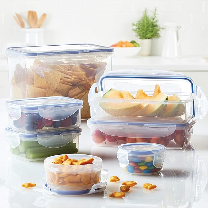 Lock & Lock Easy Essential Storage Set/Food Containers Airtight Bins/BPA-Free/Dishwasher Safe, 38 Piece, Clear