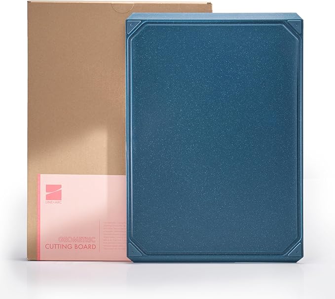 LINE+ARC Cut & Serve Board (Teal) — BPA-Free Geometric Cutting/Charcuterie Board — Dishwasher Safe Dual Sided Chopping Non-Slip Juice Groove Modern Knife-Friendly Cute Kitchen Plastic Blue