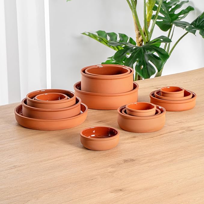 Restaurantware-Terra Tek 6.8 Ounce Terracotta Cazuelas, 2 Brown Glazed Clay Pots For Cooking - Oven-Ready, Microwavable, Terracotta Serving Pots, Dishwashable, For Cooking And Serving
