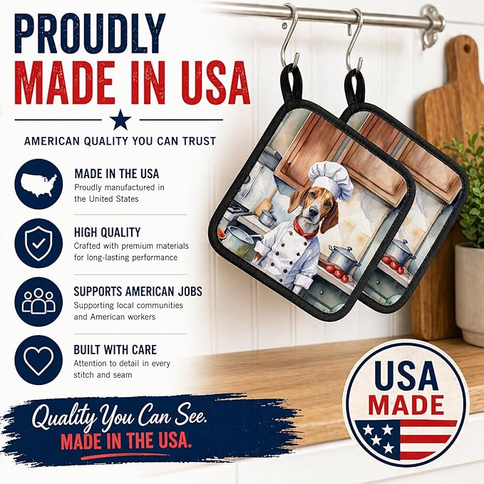 Caroline's Treasures English Foxhound The Chef Pair of Pot Holders Kitchen Heat Resistant Pot Holders Sets Oven Hot Pads for Cooking Baking BBQ, 7 1/2 x 7 1/2