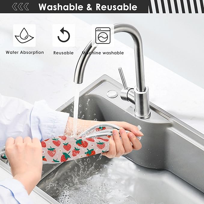 Kitchen Faucet Absorbent Mat,Strawberry Summer Berry Water Splash Guard for Sink, Faucet Drip Catcher Thicken Sponge Microfiber Faucet Water Catcher Mat Sink Absorbent Mat for Kitchen 30x5in 2 Pack