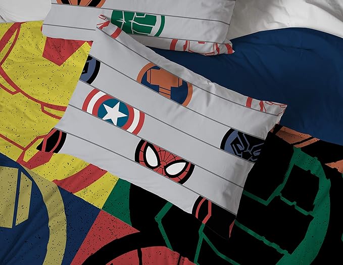 Jay Franco Kids Sheet Set with Fitted, Flat Sheets & Pillow Cover - Ultra-Soft Bedding with Pillowcase for Room Decor, Gray - Avengers, 4 Piece Full
