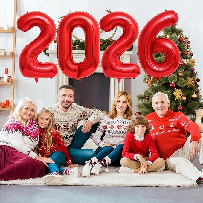Red 2026 Balloons, 40 Inch 2026 Number Balloon Foil New Year Balloon Numbers for New Years Eve Party Graduation Party Decoration