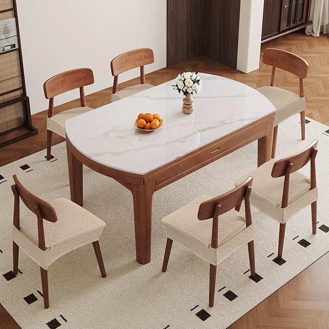 Genina Waterproof Seat Covers for Chairs,Set of 6 Dining Room Chair Seat Covers for Kitchen,Stretch Jacquard Removable Washable Dining Chair Slipcovers Protectors,No Rear Covers, Khaki