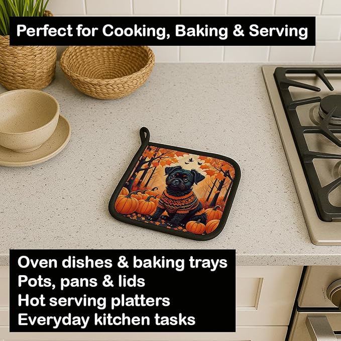 Caroline's Treasures DAC1001PTHD Affenpinscher Fall Pair of Pot Holders Kitchen Heat Resistant Pot Holders Sets Oven Hot Pads for Cooking Baking BBQ, 7 1/2 x 7 1/2