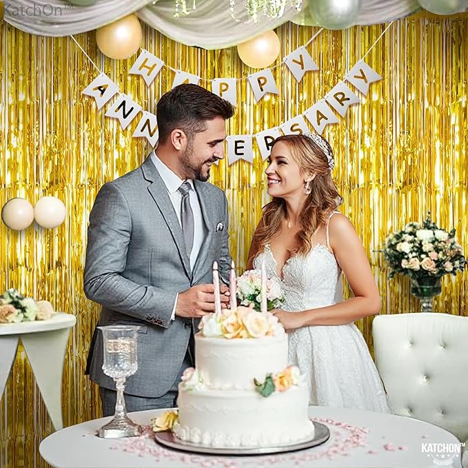KatchOn, Gold Fringe Backdrop - Pack of 2 | Golden Birthday Party Decorations | Gold Streamers for New Years Decorations 2026 | | New Years Eve Party Supplies 2026 | Hawaiian Party Backdrop