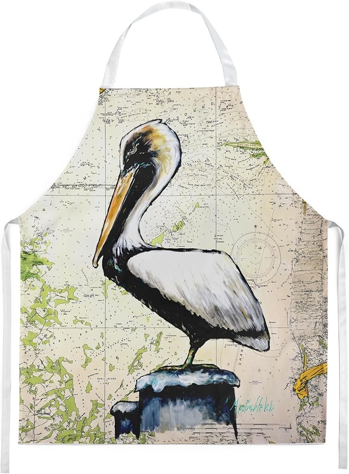 Caroline's Treasures Pelican on Map Apron Cooking Kitchen Server Baking Crafts Gardening for Adult Women Men, Unisex, Large, Multicolor