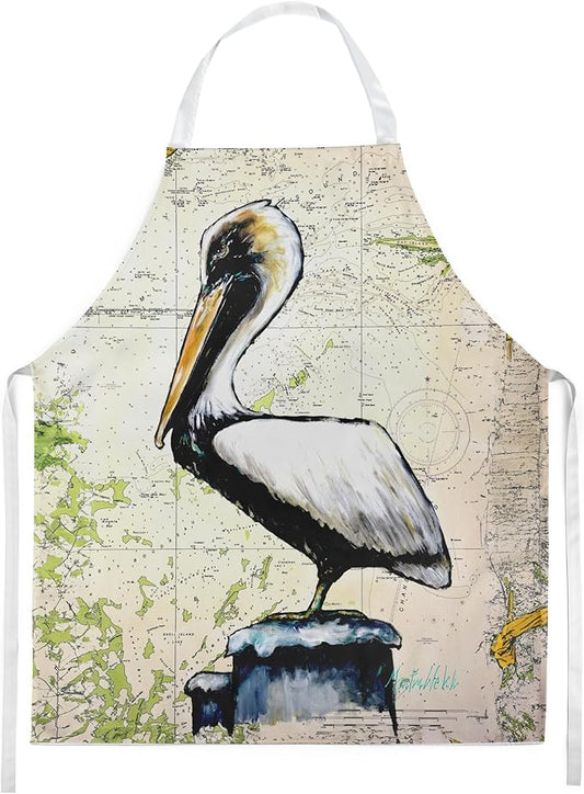 Caroline's Treasures Pelican on Map Apron Cooking Kitchen Server Baking Crafts Gardening for Adult Women Men, Unisex, Large, Multicolor