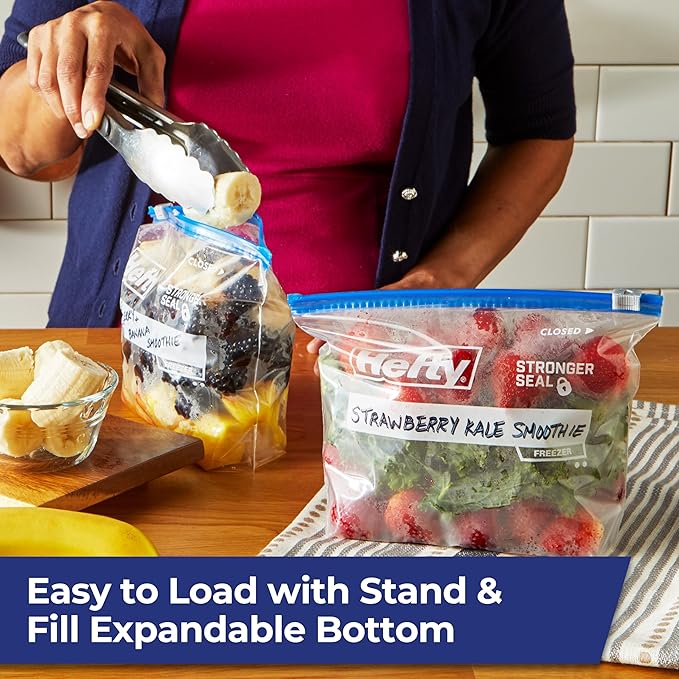 Hefty Slider Freezer Kitchen Storage Bags, Quart Size, 74 Count (Pack of 4)