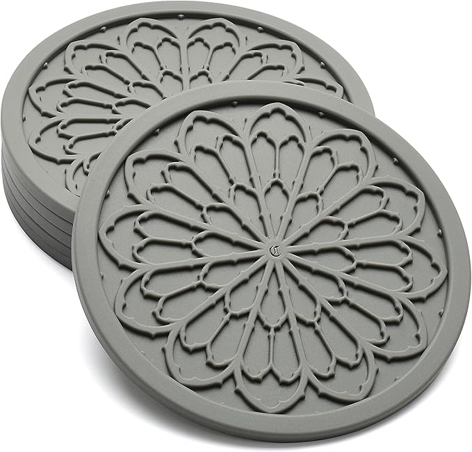 Silicone Coasters for Drinks - 6 Pack 4" Drink Coasters for Aesthetic Room Decor - Goth Accessories for Kitchen Gadgets by COASTERFIELD (Gray)
