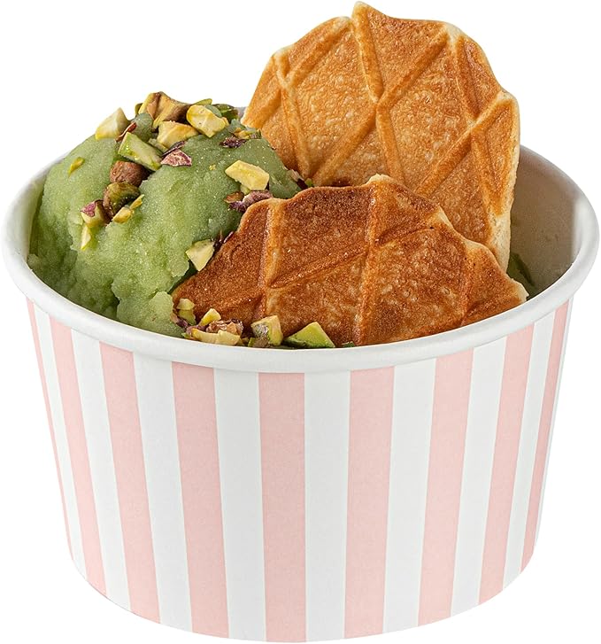 Restaurantware-Coppetta 12-Ounce Dessert Cups, 50 Disposable Ice Cream Cups - Lids Sold Separately, Sturdy, Pink And White Paper FroYo Bowls, For Hot And Cold Foods, Perfect For Gelato Or Mousse