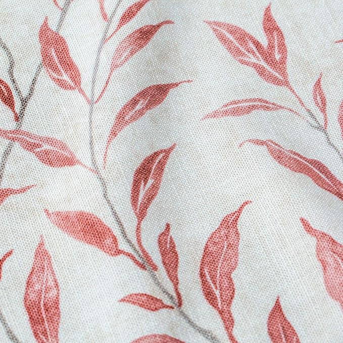 VOGOL Valances for Kitchen, Red Leaf Print Linen Textured Valance for Curtain Panels for Windows, Rod Pocket, 52x12, One Panel