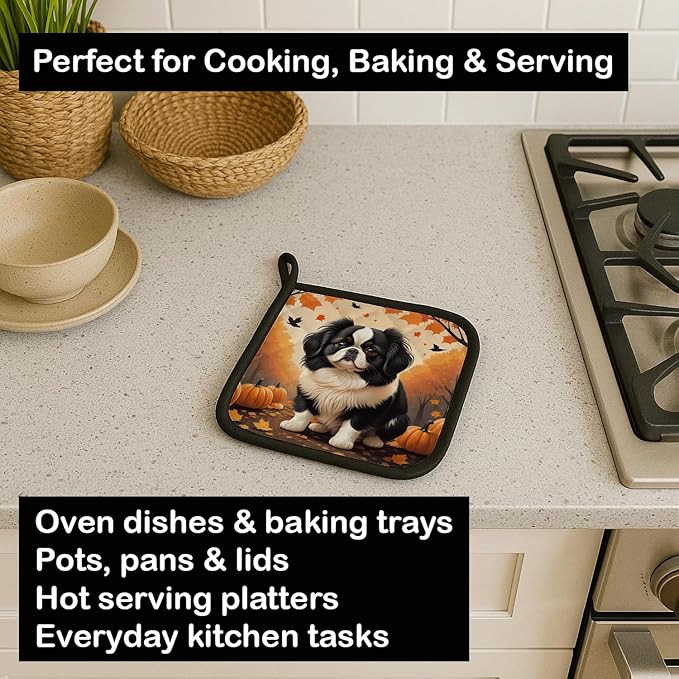 Caroline's Treasures DAC1052PTHD Japanese Chin Fall Pair of Pot Holders Kitchen Heat Resistant Pot Holders Sets Oven Hot Pads for Cooking Baking BBQ, 7 1/2 x 7 1/2