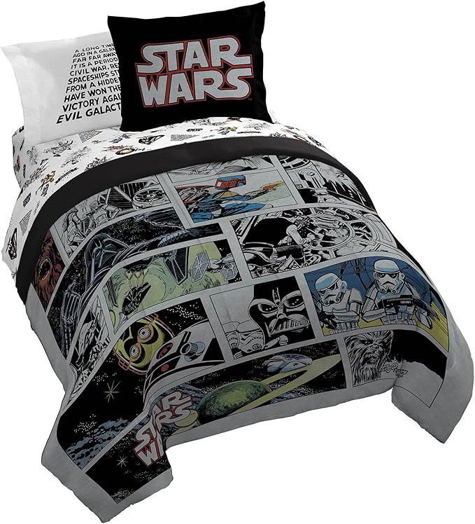 Star Wars Comic Book King Size Comforter Set - 7 Piece Bedding Includes Sheet Set & Pillow Covers - Super Soft Cozy Kids Bedding