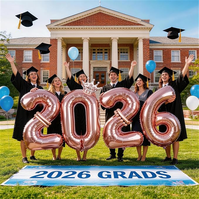 2026 Balloons Rose Gold,40 Inch 2026 Number Balloons with Foil Crown Balloons for Happy New Year Decorations New Years Eve 2026 Graduation Decorations Class of 2026 Party Supplies