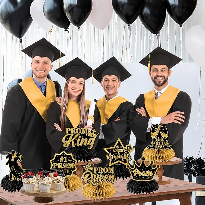 Prom Decorations 2026 Honeycomb Centerppieces, 12Pcs Black and Gold Prom Centerpieces for Table Prom Night Table Decorations High School College Graduation Celebration Prom Party Favors