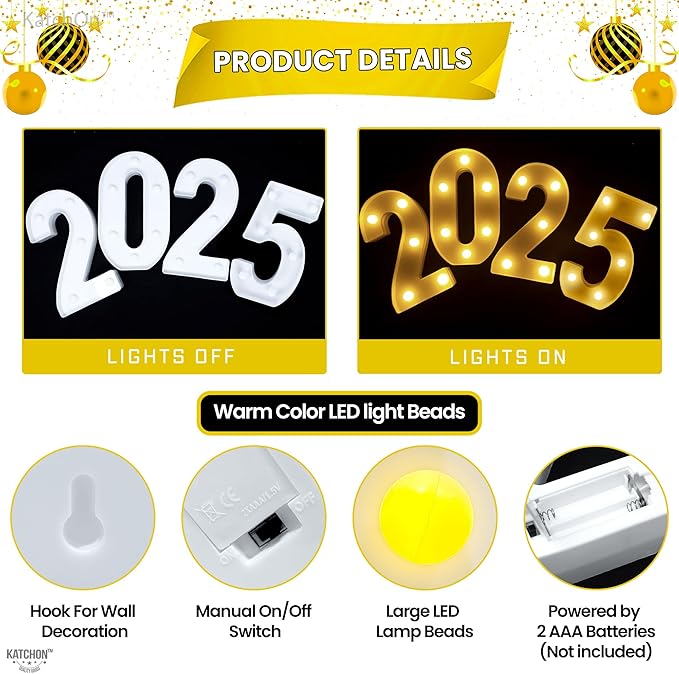 KatchOn, LED Light Up Numbers 2025-8.2 Inch, Light Up 2025 Sign | 2025 Number Light Up Sign for Happy Graduation Decorations 2025 | LED Graduation 2025 Sign for 2025 Graduation Party Decorations