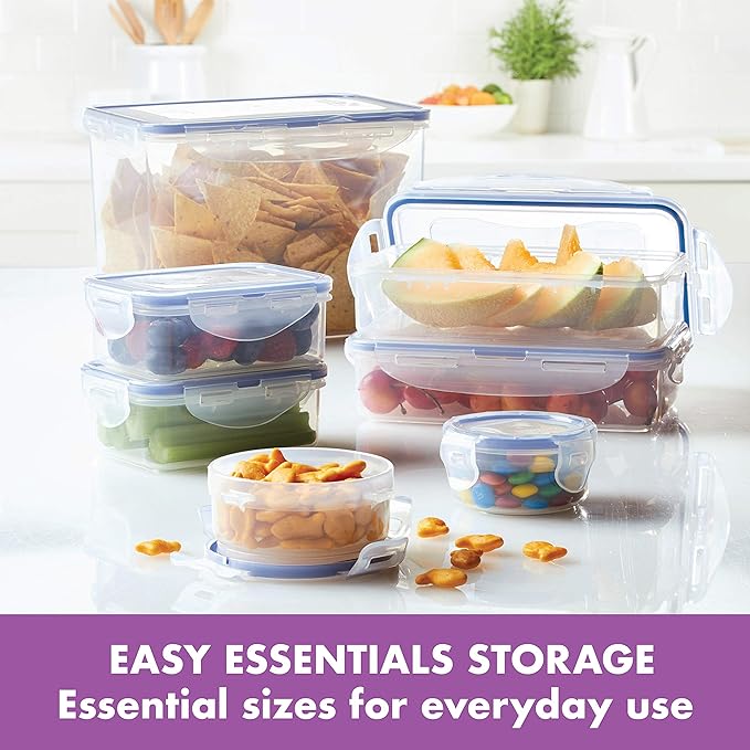 Lock & Lock Easy Essential Storage Set/Food Containers Airtight Bins/BPA-Free/Dishwasher Safe, 38 Piece, Clear