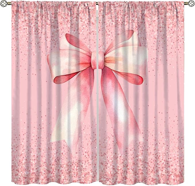 Pink Bow Blackout Curtain,Fashion Girly Bowknot Glitter Sparkle Print Window Curtains for Dining Room Living Room Kitchen Cafe Bedroom Office Nursery Drapes,84x84 in