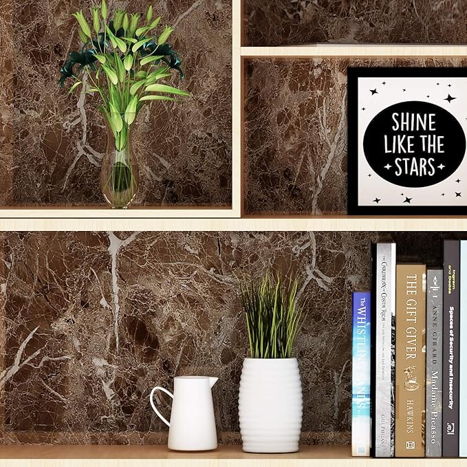 Livelynine Counter Top Covers Peel and Stick Brown Marble Contact Paper for Countertops Waterproof Wallpaper Kitchen Countertop Laminate Sheets Table Desk Cover Marble Vinyl Wrap Bathroom 15.8x78.8