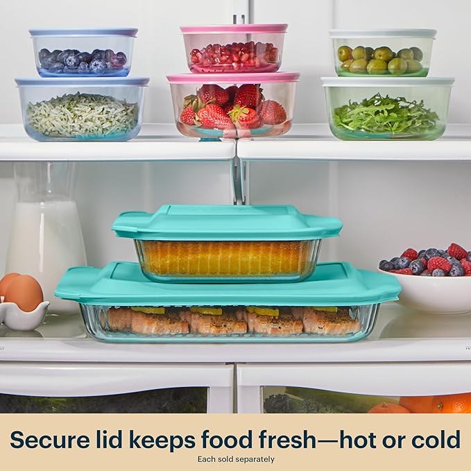Pyrex Colors Tinted (9"x13") Tinted Glass Baking Dish with BPA-Free Lid, Oblong Bakeware Glass Pan For Casserole & Lasagna, Dishwasher, Freezer, Microwave and Pre-Heated Oven Safe, Aqua