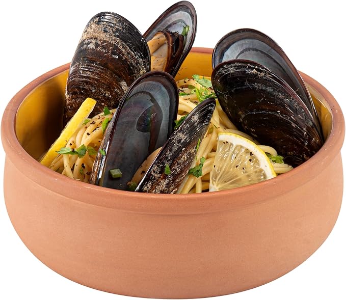 Restaurantware-Terra Tek 17 Ounce Terracotta Cazuelas, 2 Yellow Glazed Clay Pots For Cooking - Oven-Ready, Microwavable, Terracotta Serving Pots, Dishwashable, For Cooking And Serving