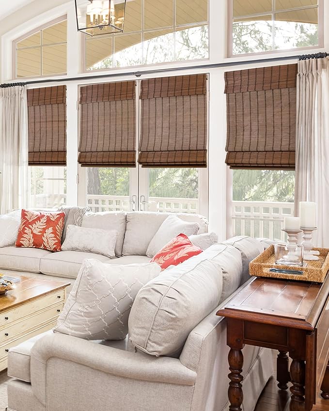 CHICOLOGY Bamboo Roman Shades - Designer Eco-Friendly Light Filtering Window Blinds, Ideal for Home & Patio, Premium Quality, Bear Brown, 39" W X 64" H