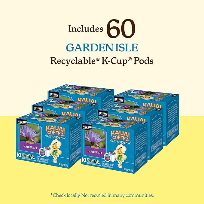 Kauai Coffee K-Cup Pods for Keurig Brewers – Arabica Coffee, 10% Hawaiian – Medium Roast, Bright Aroma With Light Floral Notes – Garden Isle, 6 Packs of 10 Single Serve K-Cups