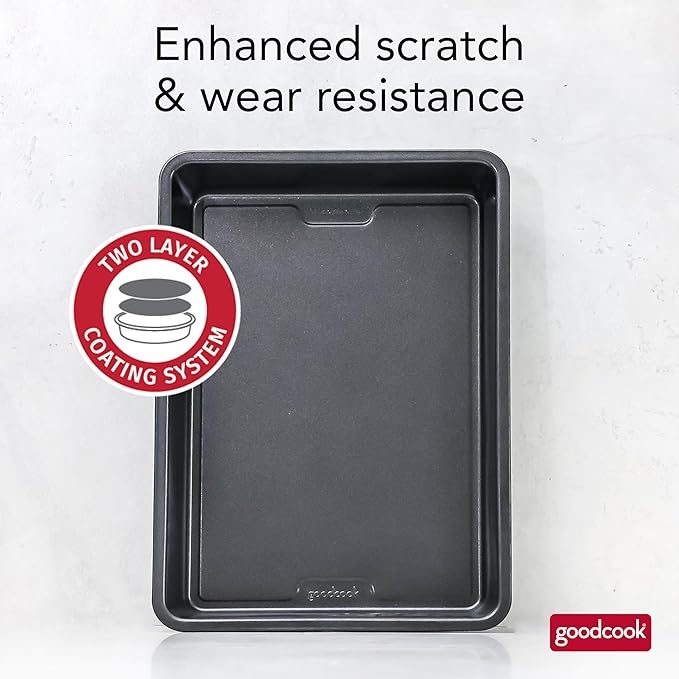 GoodCook PRO Oblong Baking Pan Nonstick Warp & Scratch-Resistant Dishwasher-Safe Carbon Steel Construction for Even Baking Oven Safe to 480°F, 9 x 13-Inch, Gray
